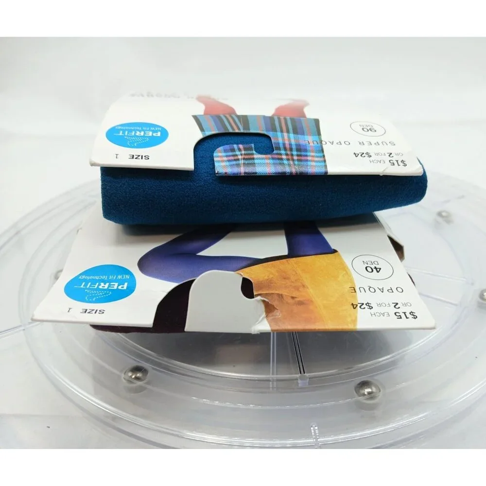 Hue Opaque Tights Perfit Lot 2 Size 1 XS S Blue Burgundy Opaque Wide Band USA - Picture 5 of 8